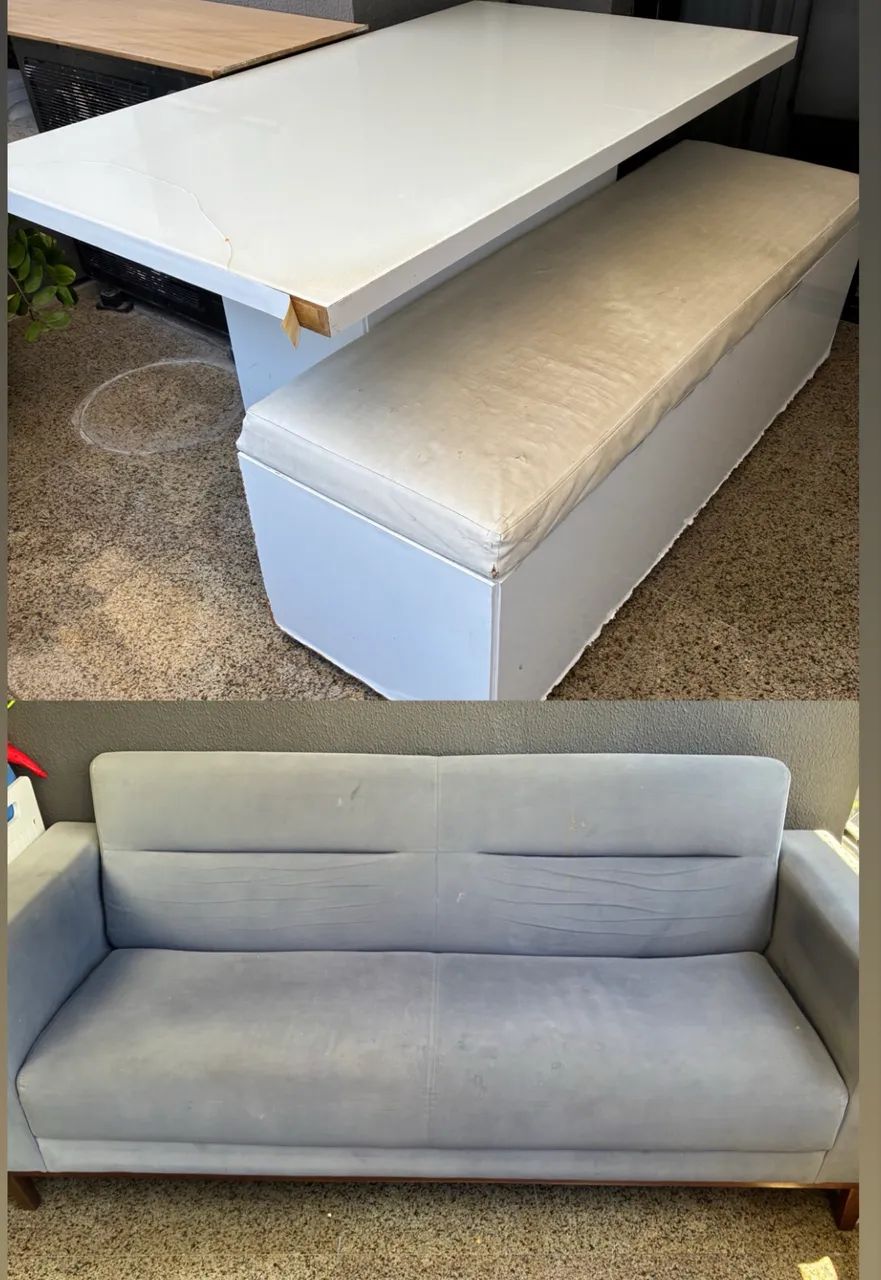 Mesa retangular com banco alemão + sofá suede 3 lugares 