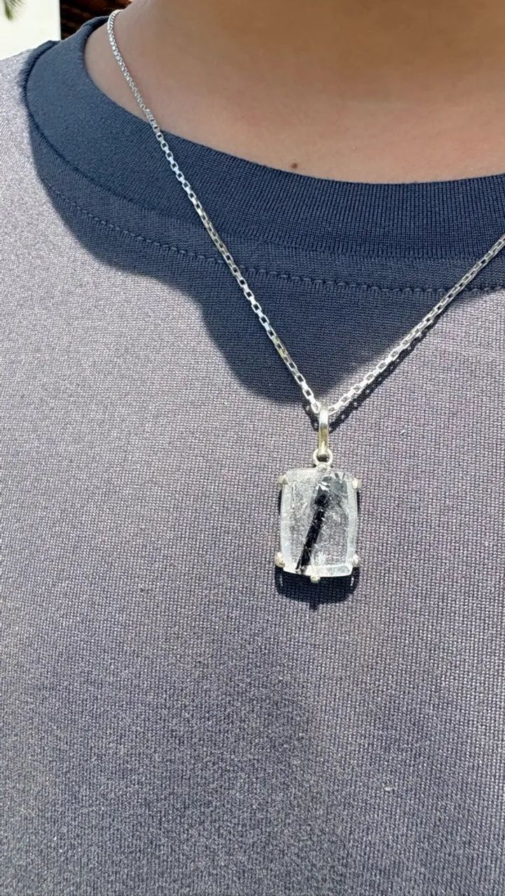 Pingente prata 950 com quartzo e turmalina