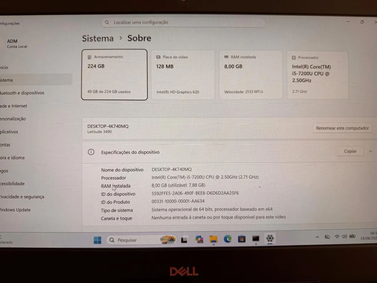 Notebook Dell i5 sétima geração 8gb memória ram ddr4 e SSD 240gb - Foto 5