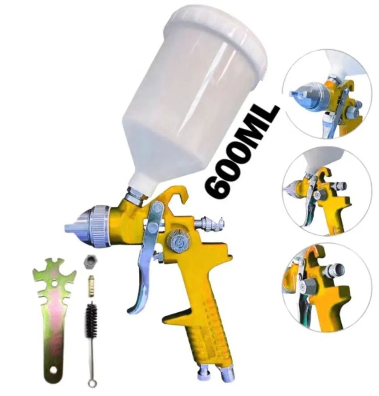 PISTOLA DE PINTURA GRAVIDADE CANECA PLÁSTICA 600ML ALTA PRECISÃO - Foto 2