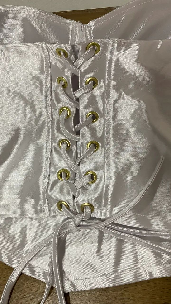 cropped corselet acetinado branco G - Foto 2