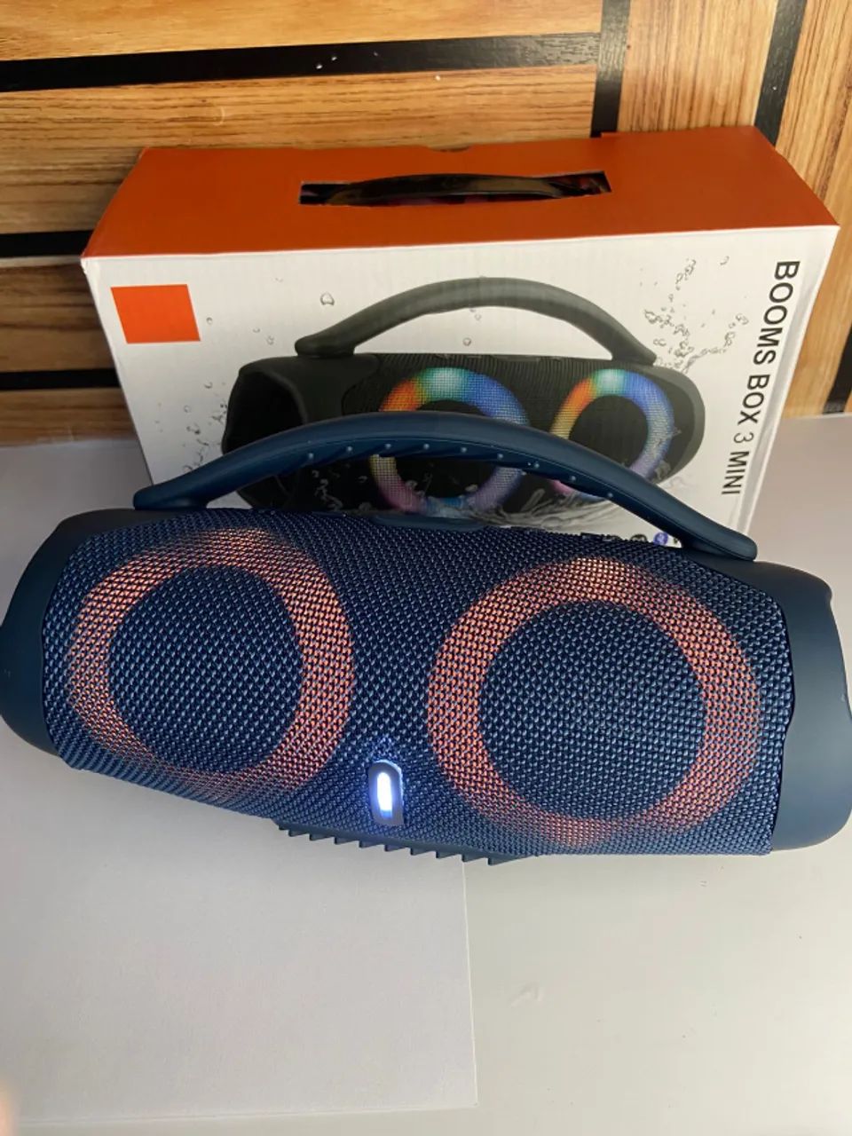 Caixa de som bluetooth booms box 3 mini duplo led azul an2