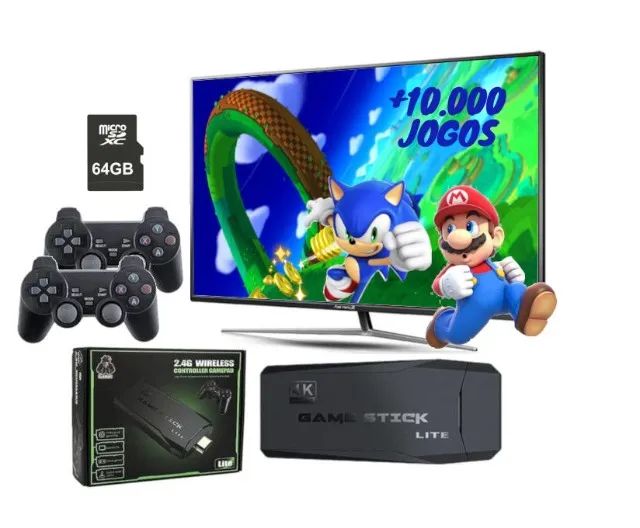 Vídeo Game Stick Box 4k Lite 2 Controles Sem Fio 10 Mil Jogos Novo