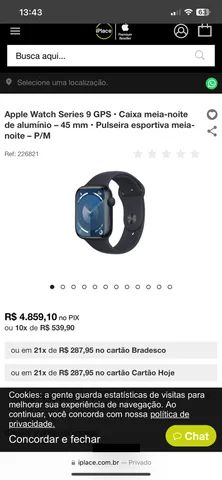 iPlace Hoje) Apple Watch Series 9 GPS + Cellular • Caixa meia-noite de  alumínio – 45