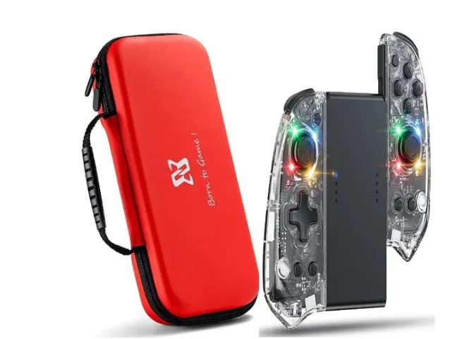 Joycon Premium + Grip + Case RGB Transparente para Nintendo Switch e OLED + Case