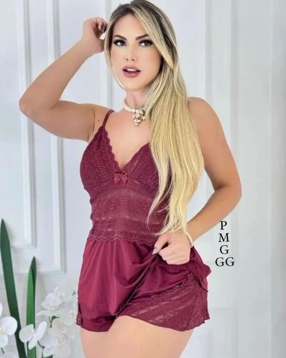 Conjunto babydoll la belle de microfibra e renda 