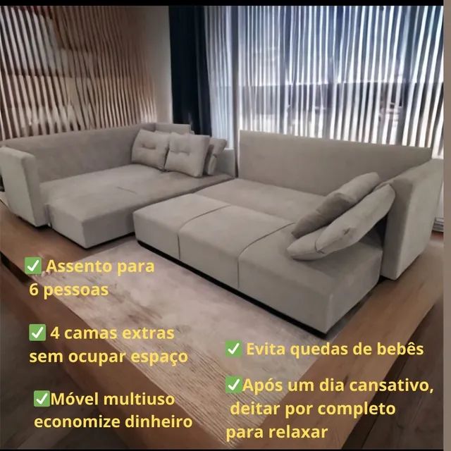 Sofá de Canto funcional GRANDE, se transforma em 4 CAMAS! Novos! - Foto 2