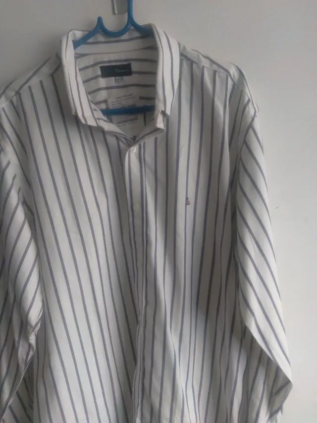 Camisa algodão Luigi, branca listras cinza, 4 - Foto 2