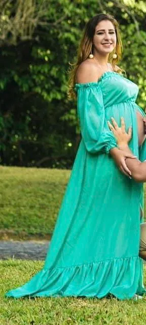 Vestido longo verde para gestante