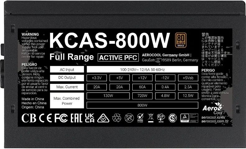 Fonte Gamer Atx 800W Kcas Pfc Ativo 80 Plus Bronze Aerocool Loja Coimbra Computadores  - Foto 6