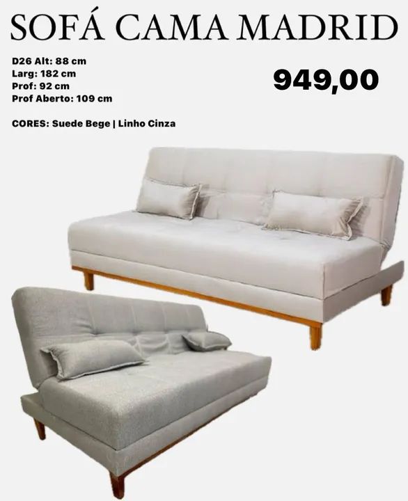 Sofá cama luxo com 2 almofadas em suede / ENTREGA HOJE !!! 