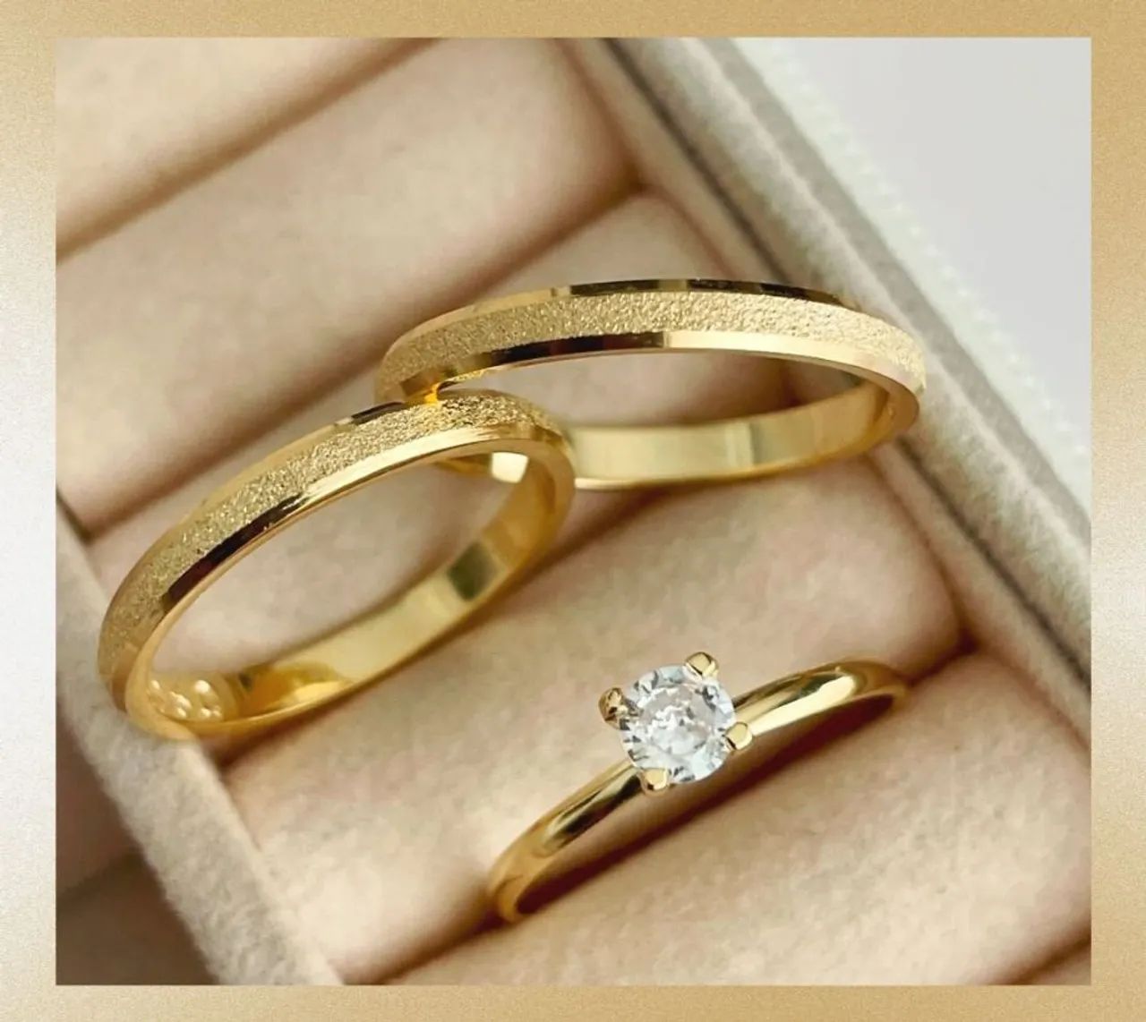 Par de Alianças Chanfradas Jateadas 3mm Ouro18K Banho. Noivado, Casamento, Promo!