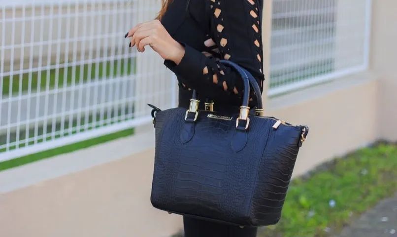 Handbag em Couro Croco Preto - Foto 4