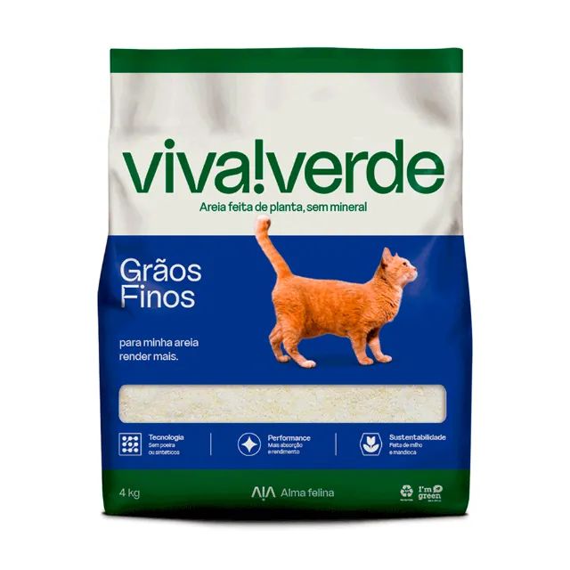 Areia Higiênica Biodegradável Grãos Finos Viva Verde 4 kg
