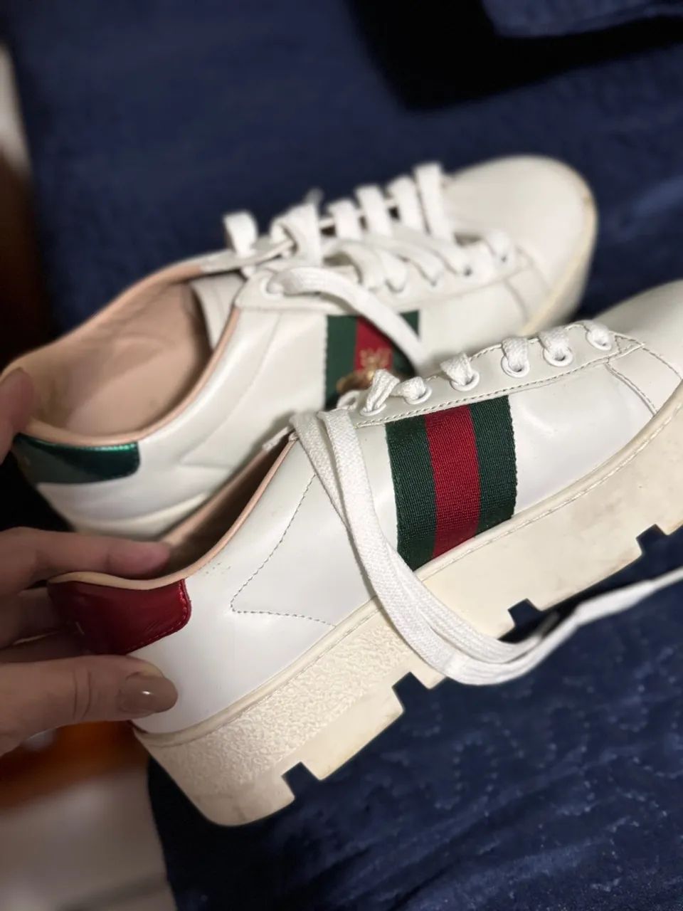 Tênis Gucci Ace Branco com plataforma 