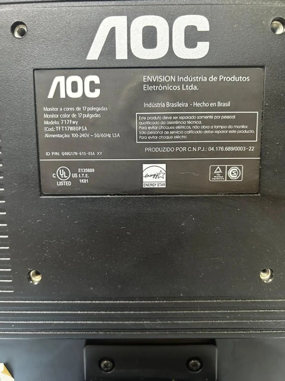 Monitor AOC 17" Modelo 717Fwy - VGA - Foto 2