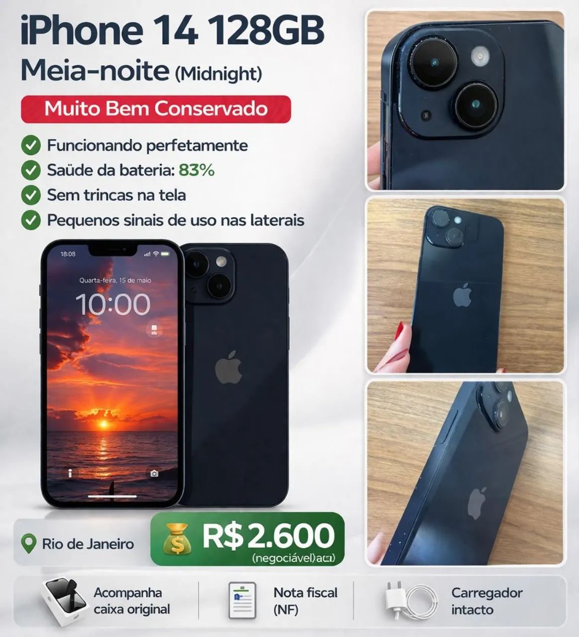【完全ジャンク】iPhone 14 ミッドナイト 128GB 水没 Apple Iphone 14 128gb Meia-noite - Aceitável (Recondicionado
