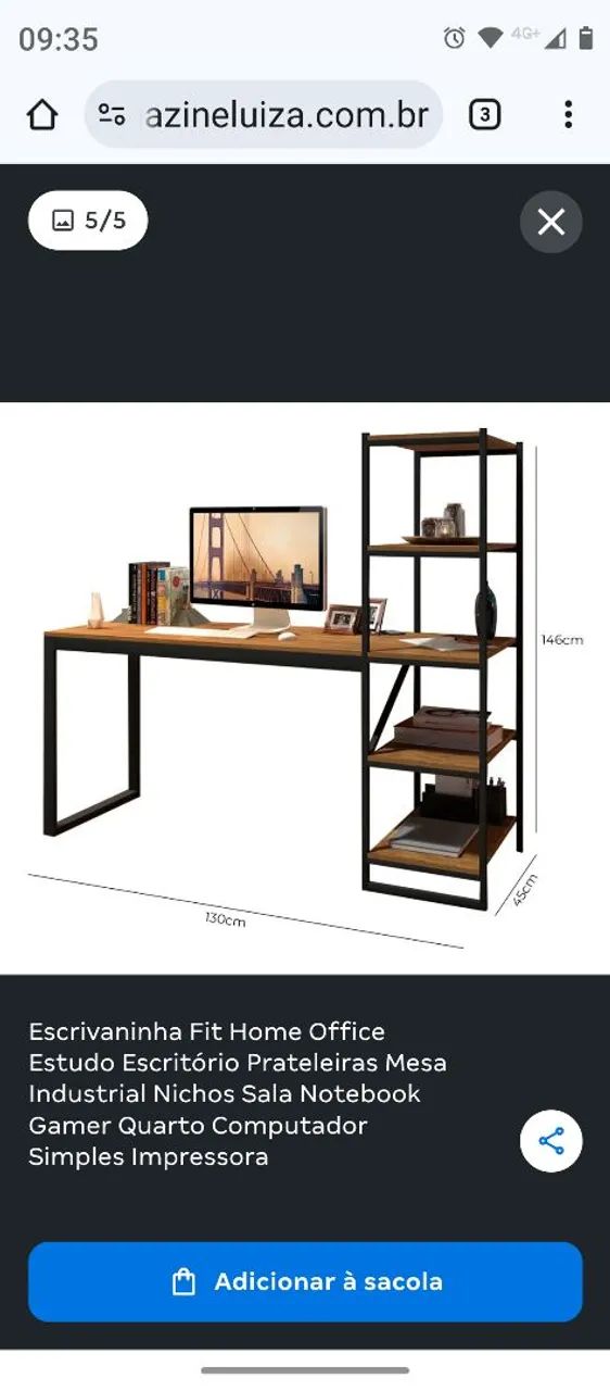 Mesa escrivaninha com 5 divisórias 