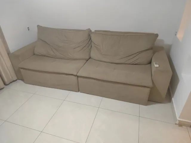 Sofá Retrátil 4 Lugares 3,20 metros Bege - Foto 2