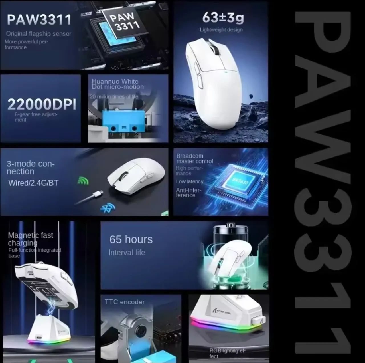 Mouse Gamer Attack Shark X11 com Dock Carregamento - Foto 4