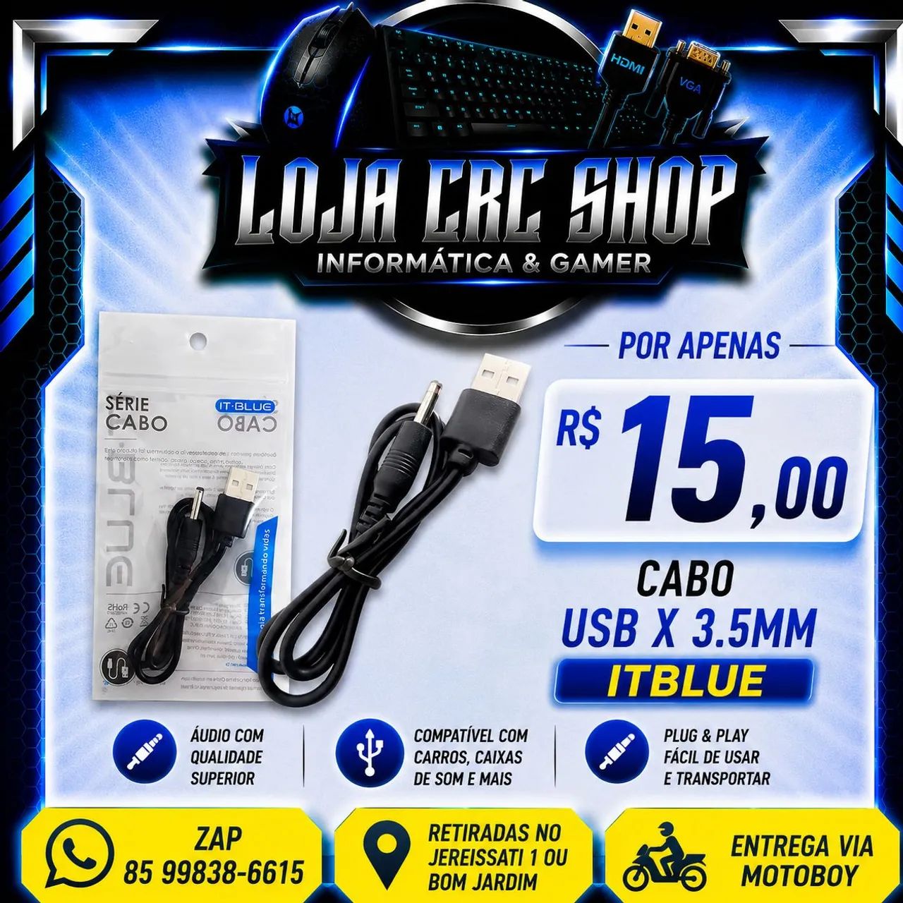 Cabo USB x 3.5MM Multiuso 50Cm
