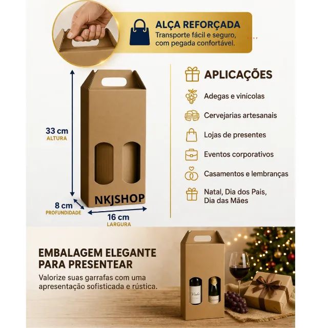 10 Caixas Papelão Com Alça 2 Garrafa Vinho Com Display Visor - Foto 4