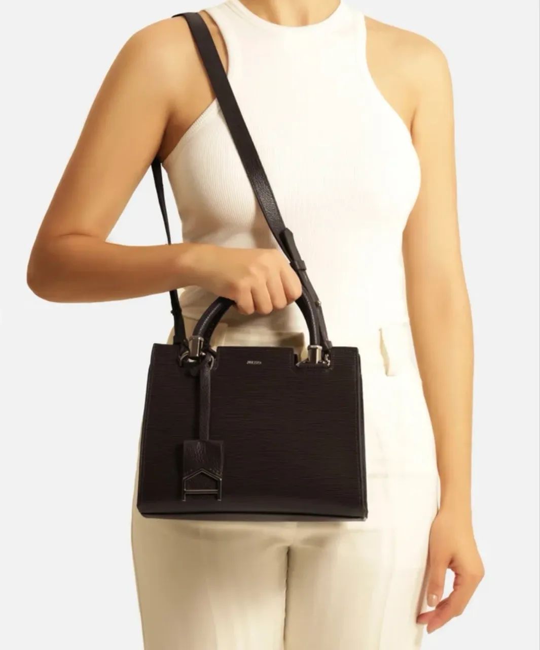 Bolsa Tote Preta Couro Abraccio Média