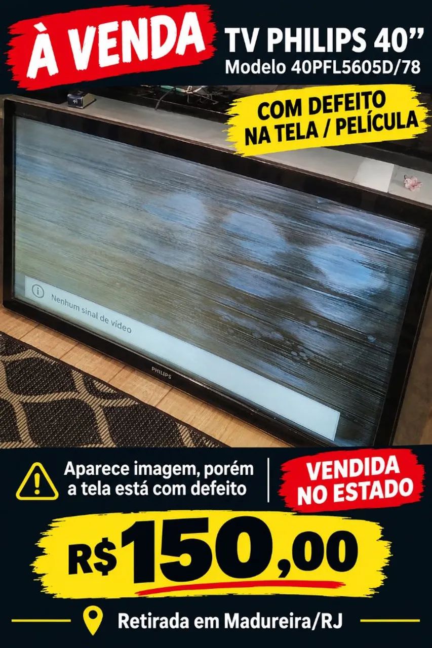 Tv usada com defeito na tela 