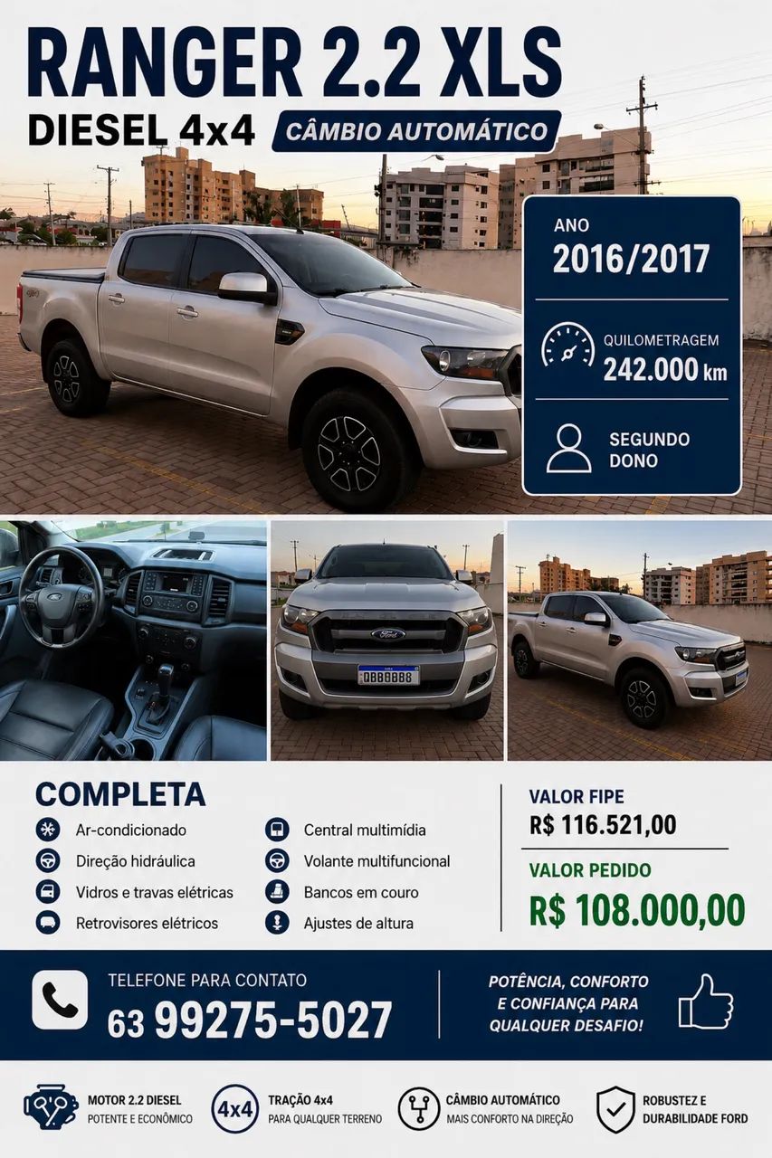 Ford Ranger Ranger XLS 2.2 4x4 CD Diesel Aut. 2017