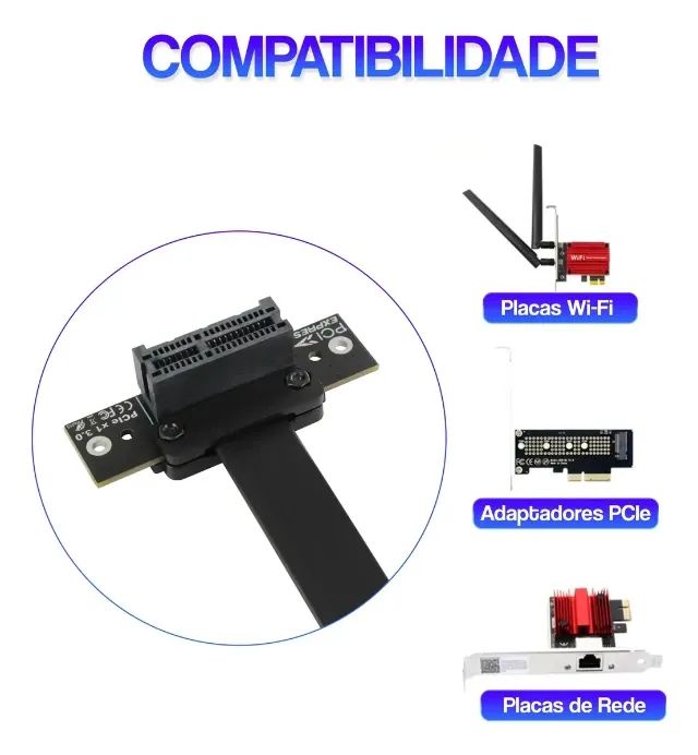 Cabo Riser Extensor Flexível Pci-e 3.0 X1 10cm Para Placa De Rede 90° - Foto 4