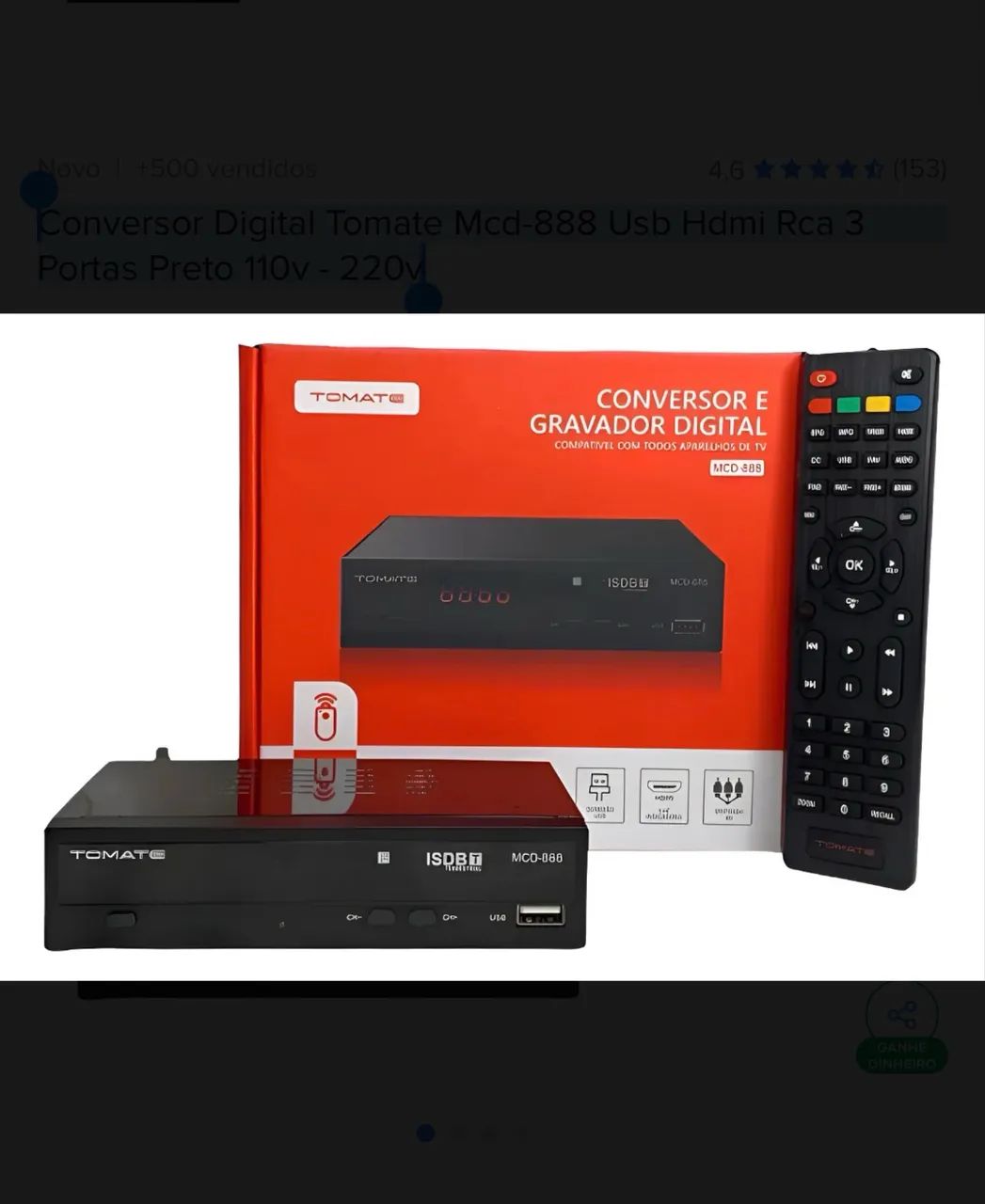 Conversor Digital Tomate Mcd-888 Usb Hdmi Rca 3 Portas Preto 110v - 220v - Foto 4