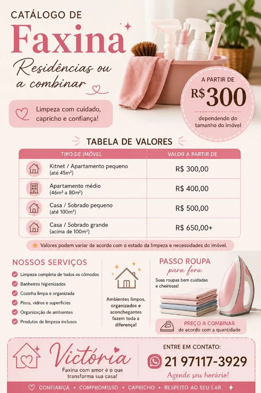 Faxina residencial com qualidade/ a partir de 300