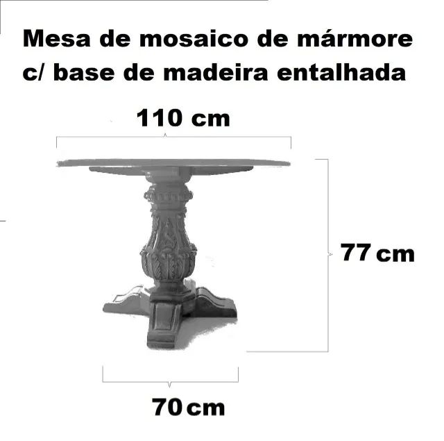  MESA DE MOSAICO DE MARMORE COM BASE DE MADEIRA ENTALHADA