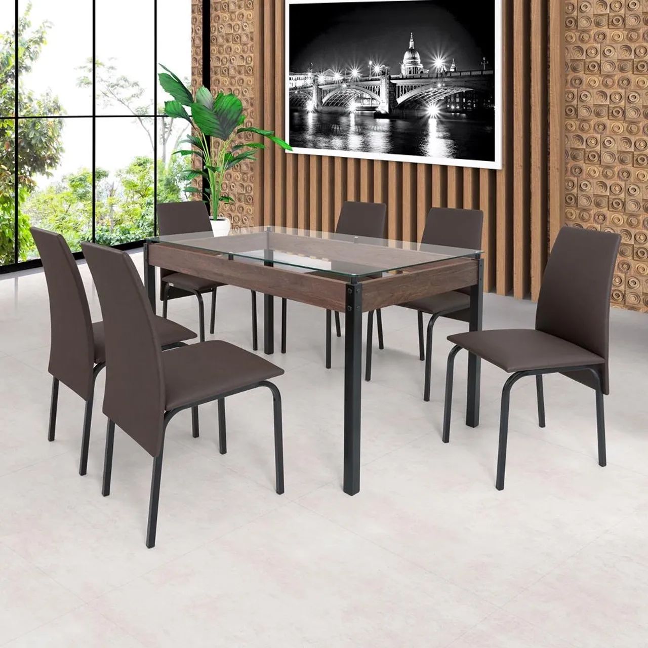 Mesa de vidro 6 lugares (com 6 cadeiras)