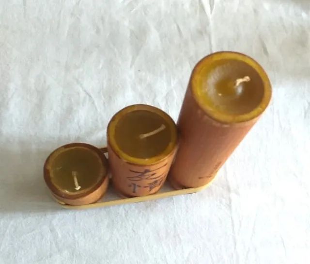 Trio de velas aromatizadas japonesas com ideogramas traduzidos para o português. Novas. - Foto 6