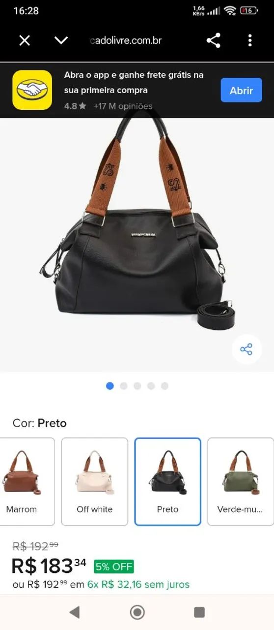 Bolsa preta feminina ksberlim