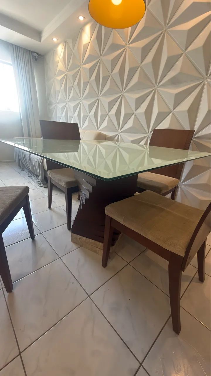 Mesa de Jantar Quadrada em MDF e Vidro Off-White - Foto 4