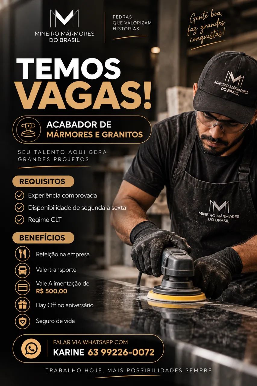 Vaga de emprego para Acabador de Mármores e Granitos 