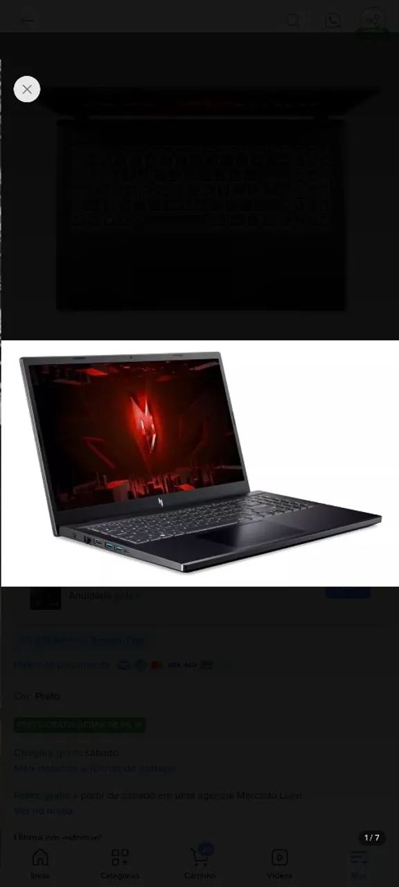 Notebook V15 Anv15-51-58az 13°geração 32gb Intel Core I5 Acer Preto - Foto 2