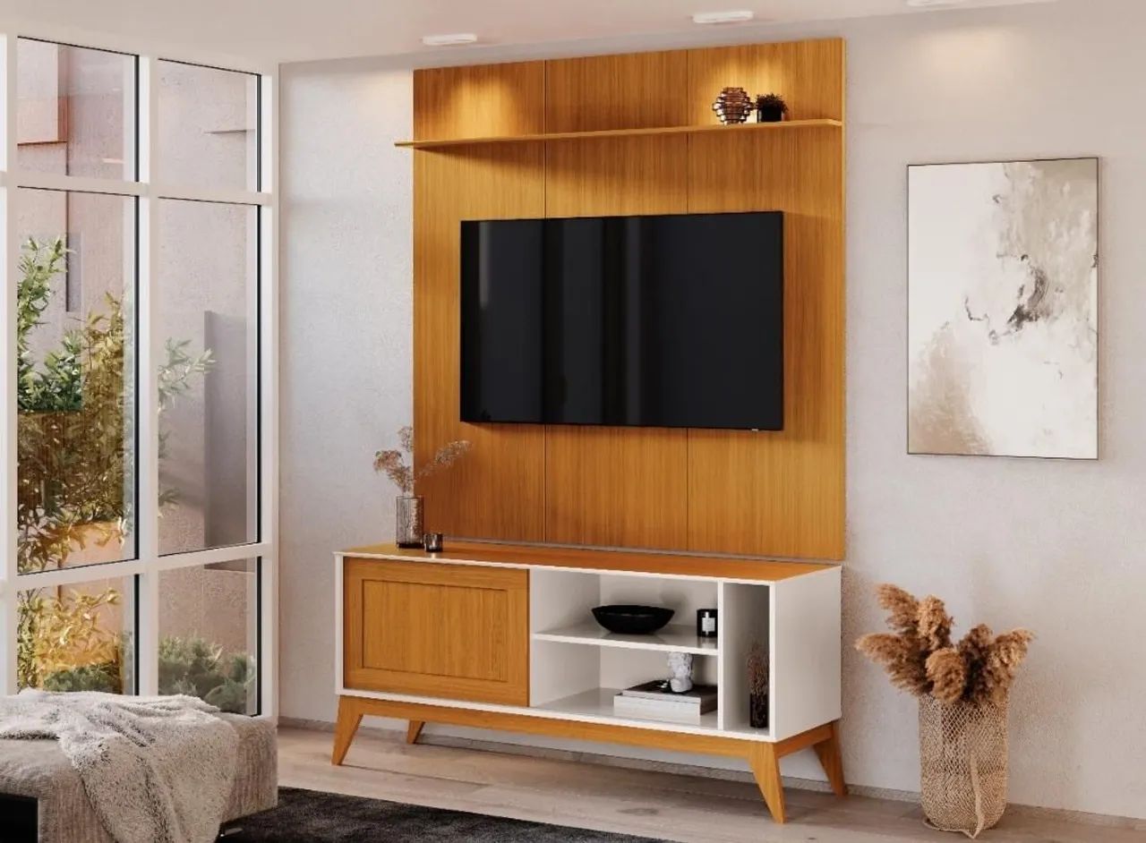 Rack Aruba com Painel Avant 55? - Off White/Cedro