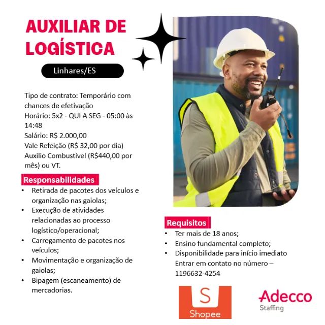 OPORTUNIDADE SHOPEE - AUXILIAR DE LOGÍSTICA