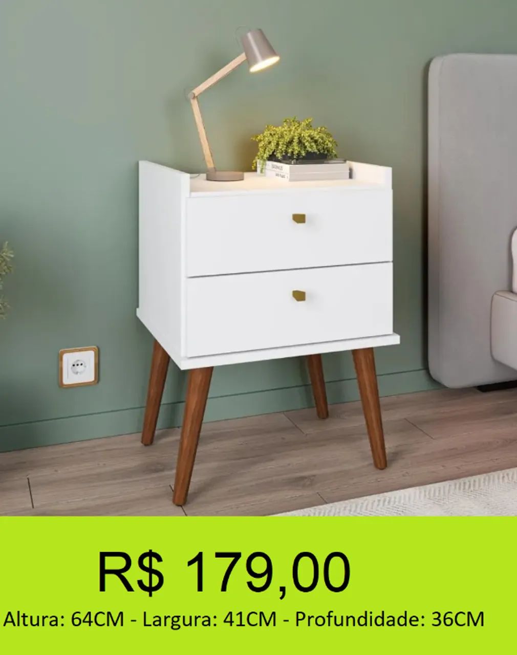 Mesa de cabeceira duas gavetas - compre hoje e retire hoje