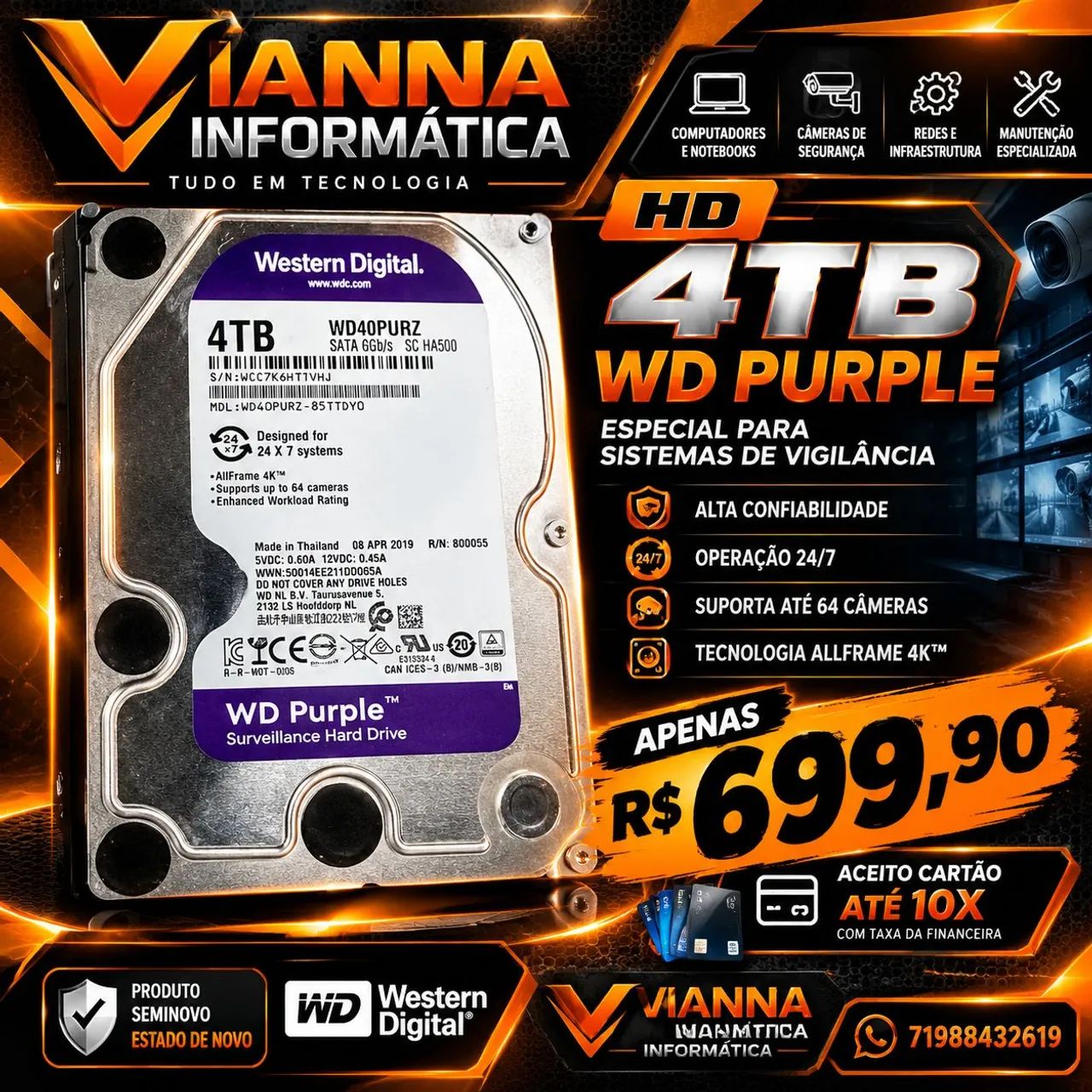 HD 4TB WD PURPLE (ACEITO CARTAO ) - Armazenamento - Ilha Amarela