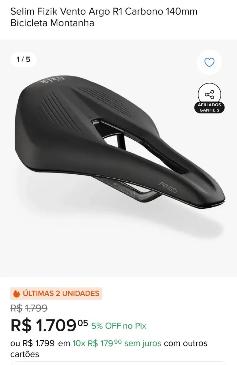 Selim Fizik Vento Argo R1 Carbono - Acessórios de Ciclismo - Vila