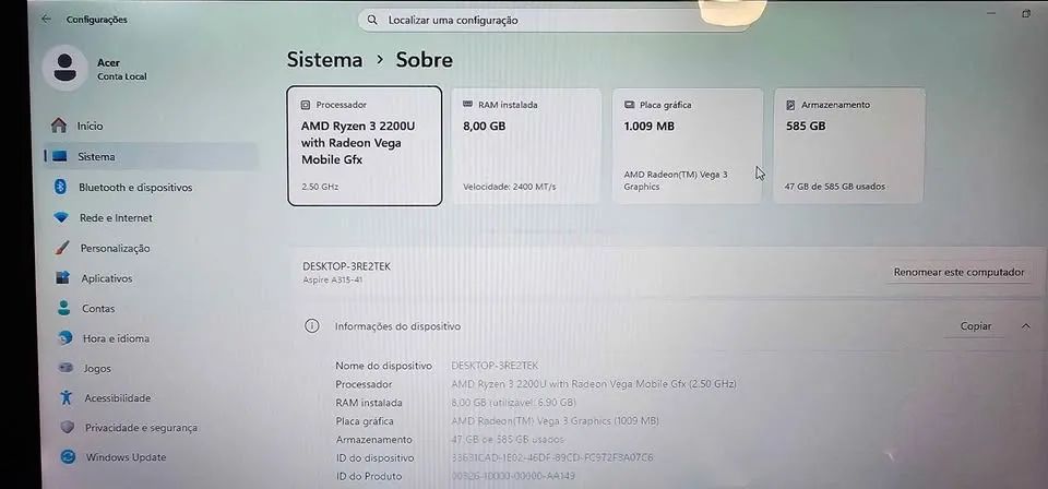 Notebook Acer,  Ryzen ,ssd , 8gb memória - Foto 5