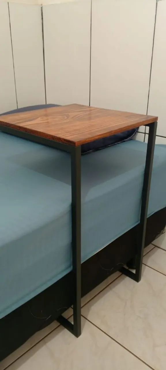 Mesa de canto apoio estilo industrial metal e madeira - Foto 2