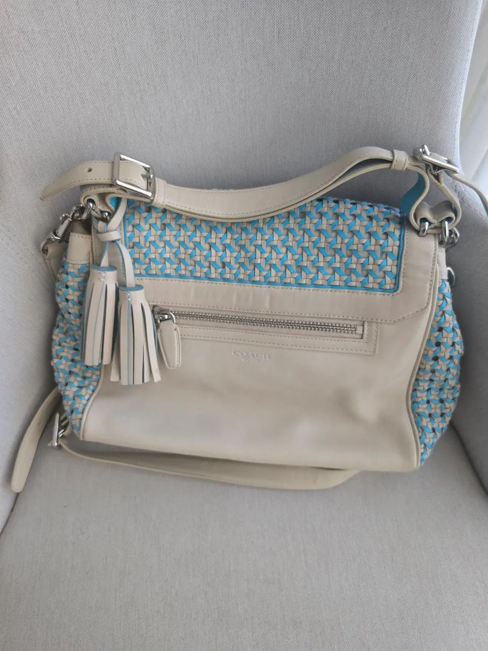 Bolsa Coach azul e bege original - Foto 2