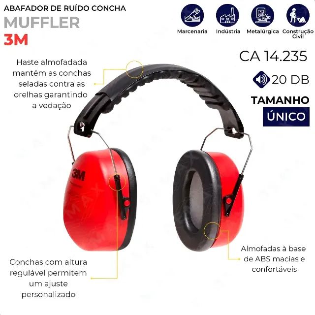 Protetor Auricular 3m Abafador De Ruído Concha Muffler