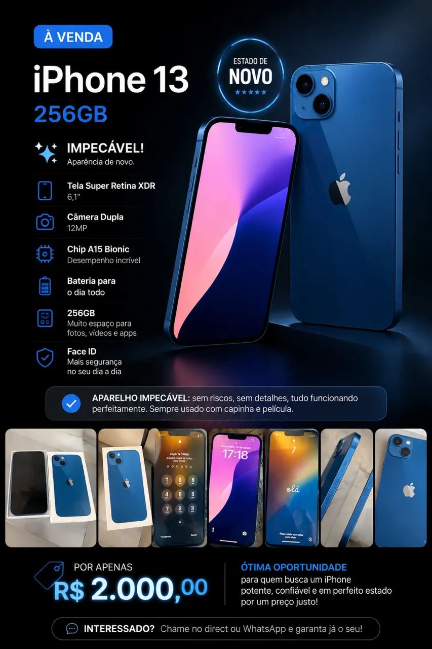 iPhone 13 256gb Impecável na Caixa 