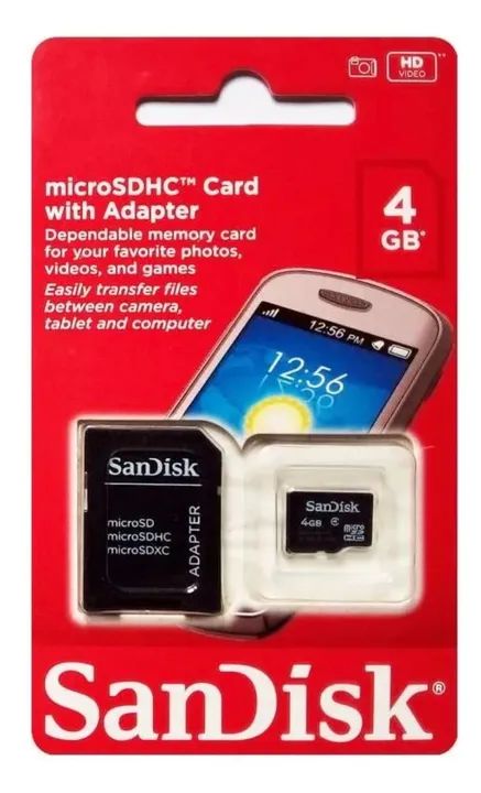 Cartão de Memória Sandisk 4GB microSDHC com Adaptador